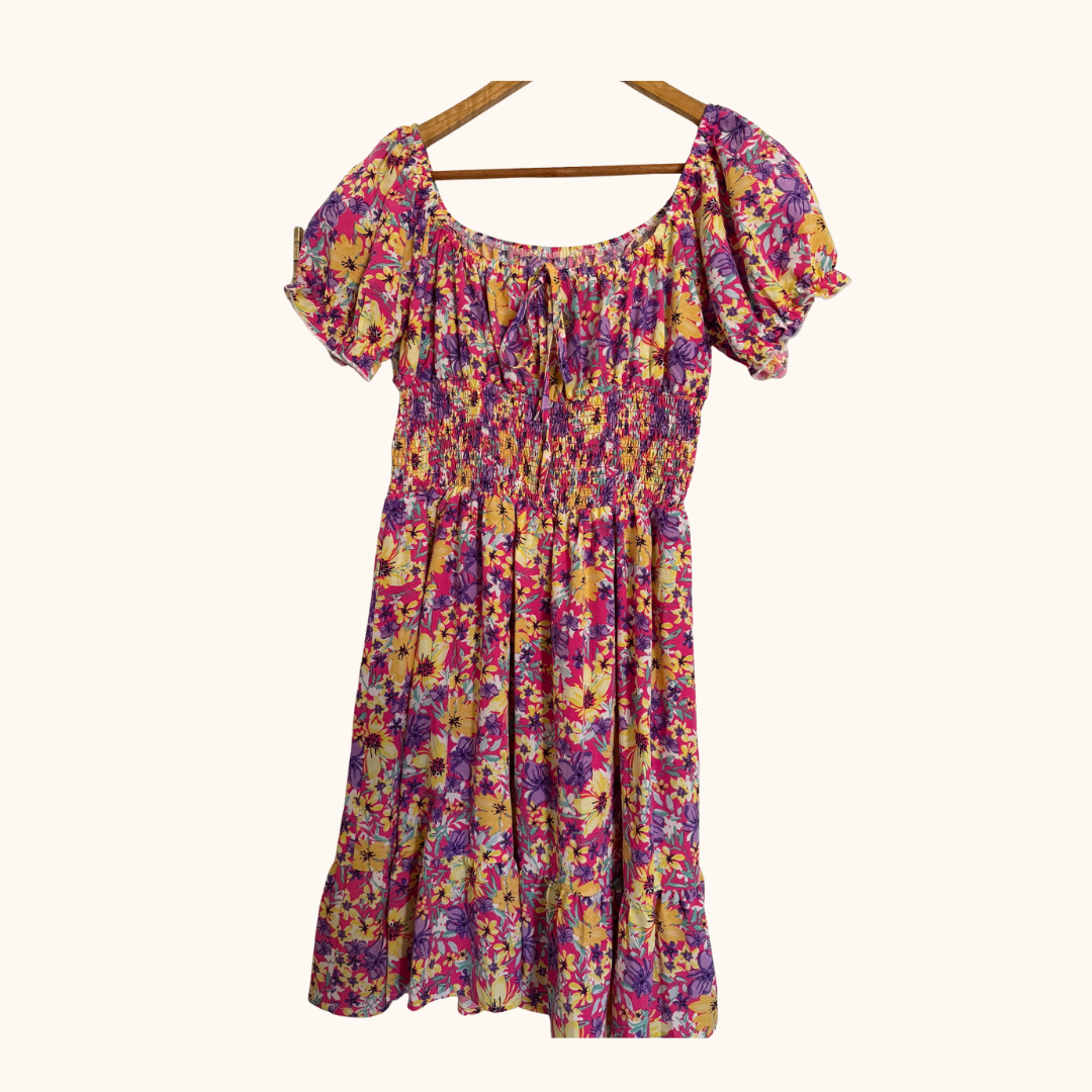 Floral Shirred Puff Sleeve Boho Dress β Shein | Size M (10β12)