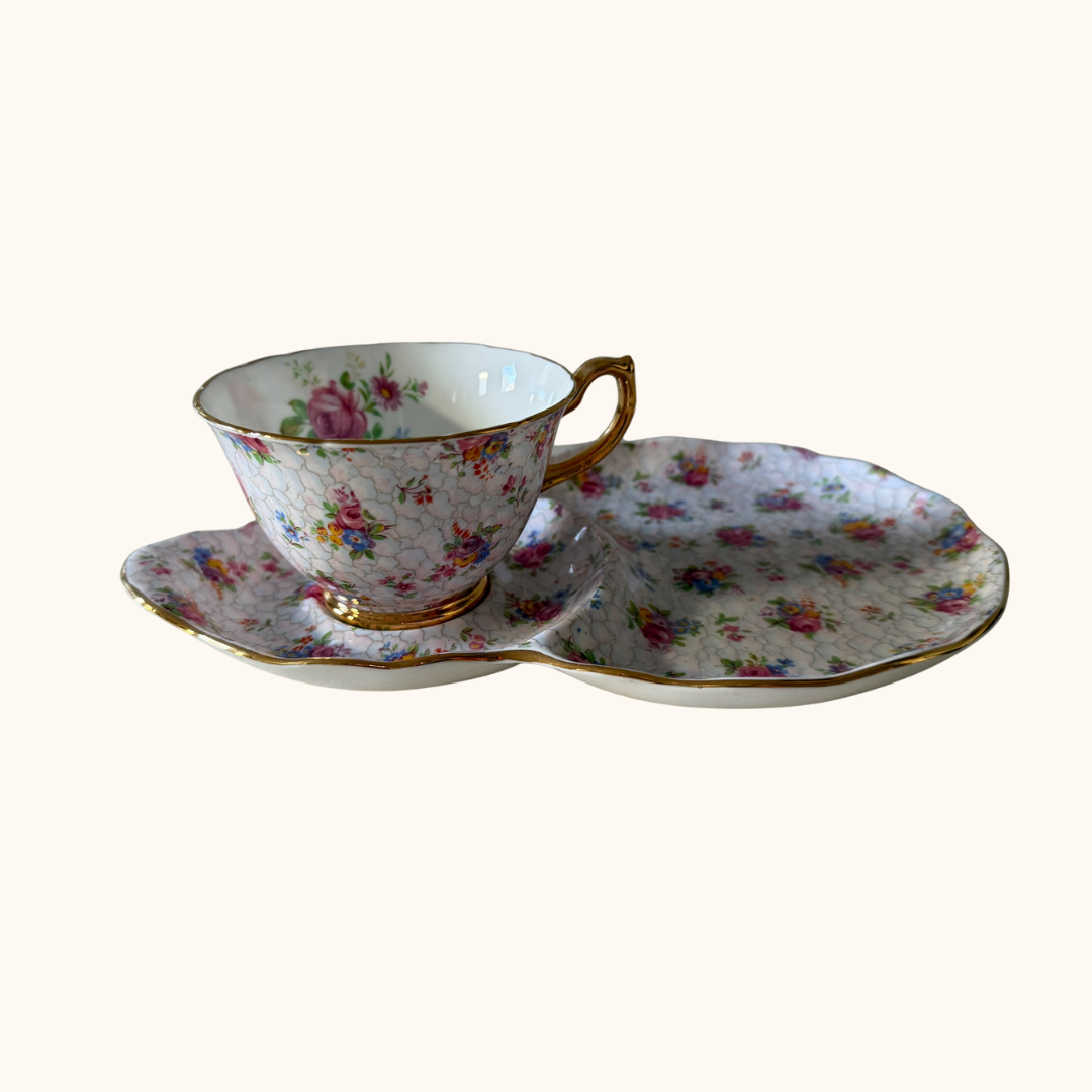 Hammersley Bone China Teacup & Snack Plate Set – Floral Chintz (Pattern 5959)
