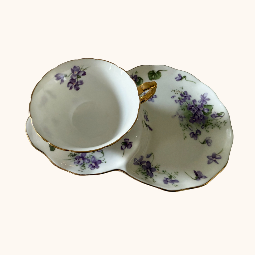 Hammersley Victorian Violets Tea Cup & Snack Plate – Fine Bone China, England