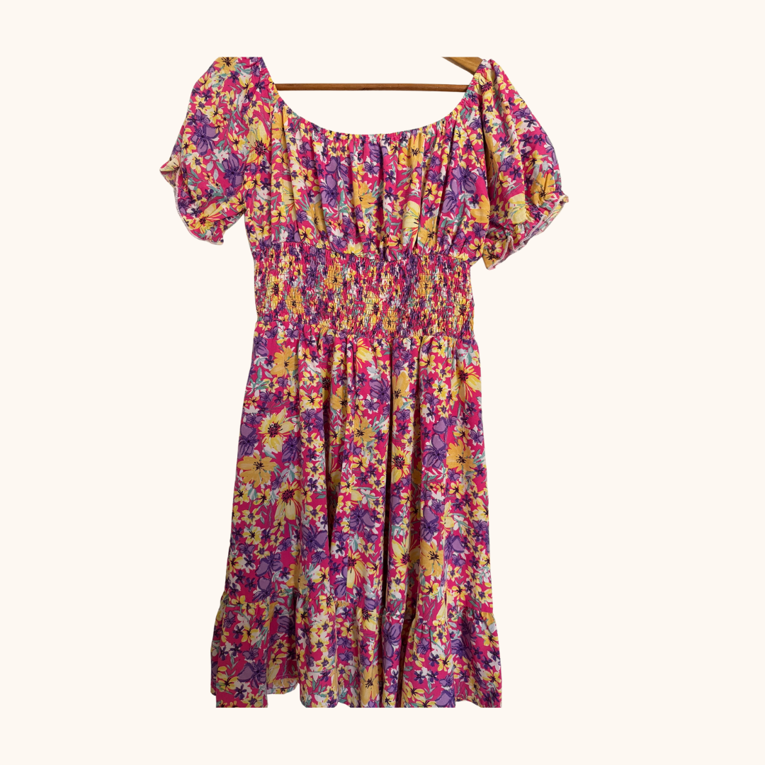 Floral Shirred Puff Sleeve Boho Dress β Shein | Size M (10β12)