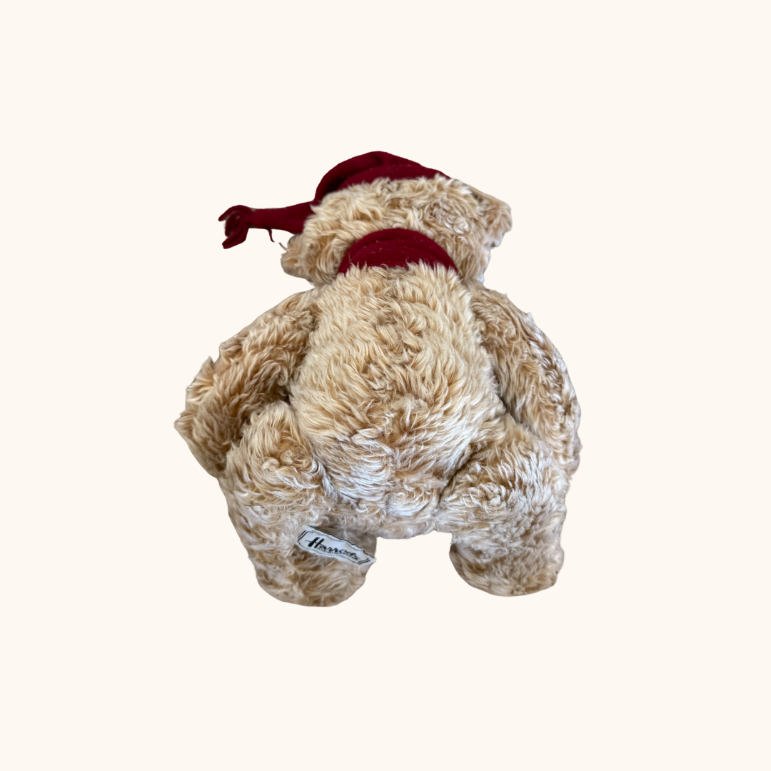 Harrods Christmas Teddy Bear – Burgundy Hat & Scarf | Collectible Plush | Preloved