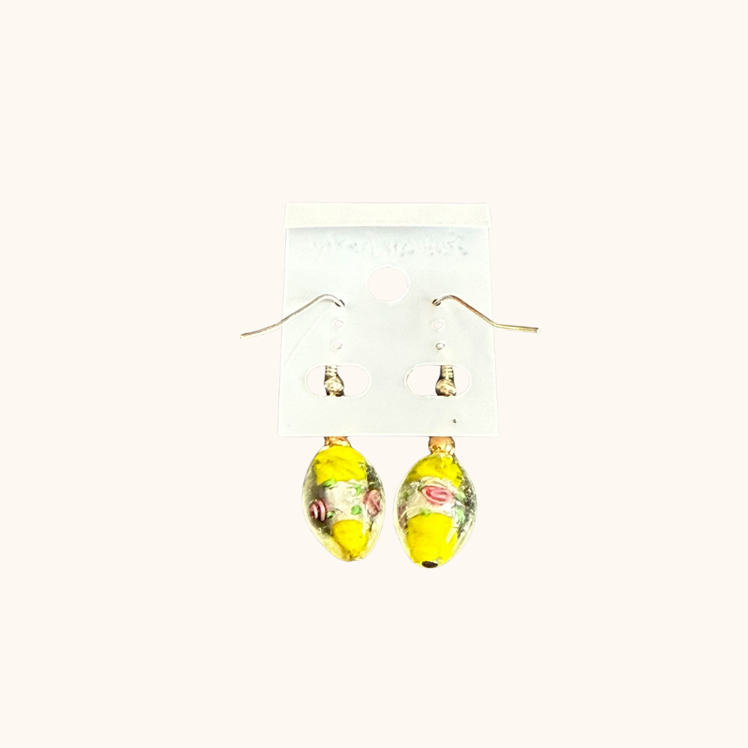 Yellow Murano-Style Floral Drop Earrings