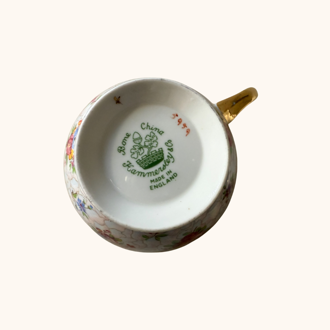 Hammersley Bone China Teacup & Snack Plate Set – Floral Chintz (Pattern 5959)