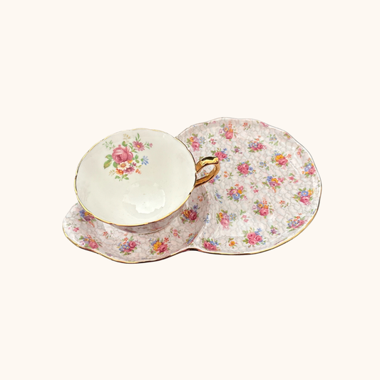 Hammersley Bone China Teacup & Snack Plate Set – Floral Chintz (Pattern 5959)