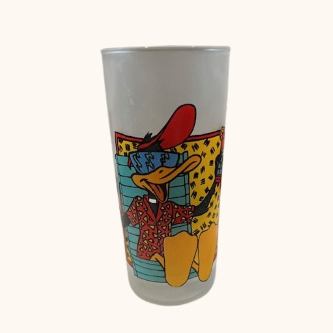 Vintage 1991 Daffy Duck Frosted Glass Tumbler – Warner Bros 90s Collectible, 250ml