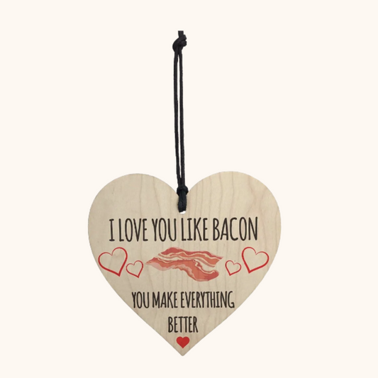 Bacon Novelty Wooden Hanging Heart Plaque Funny Kitchen Sign Christmas Home DIY Decorations Small Pendant