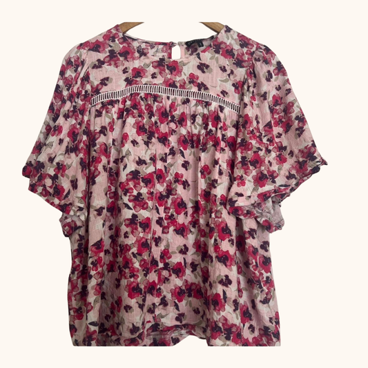 Decjuba Floral Blouse  Soft Romantic Style, Linen Blend (Size 16)