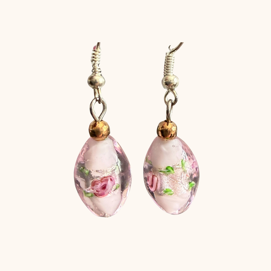 Pink Murano-Style Floral Drop Earrings
