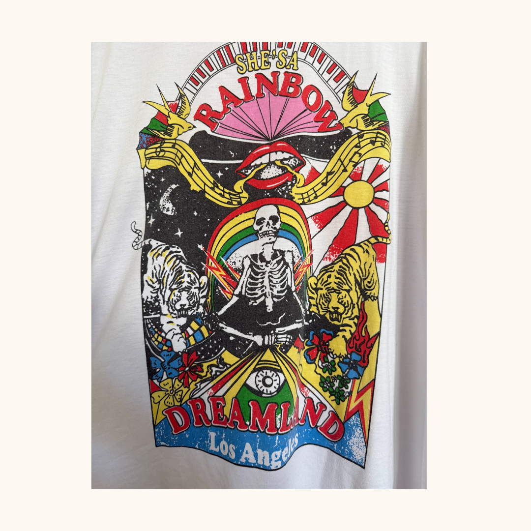 “She’s a Rainbow” Skeleton Print Drop Shoulder Tee – Size M