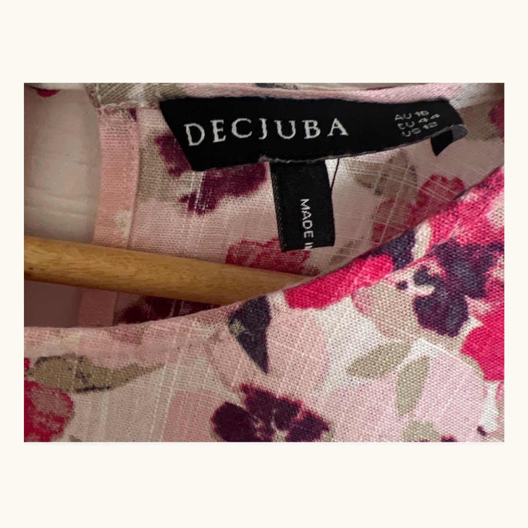 Decjuba Floral Blouse  Soft Romantic Style, Linen Blend (Size 16)