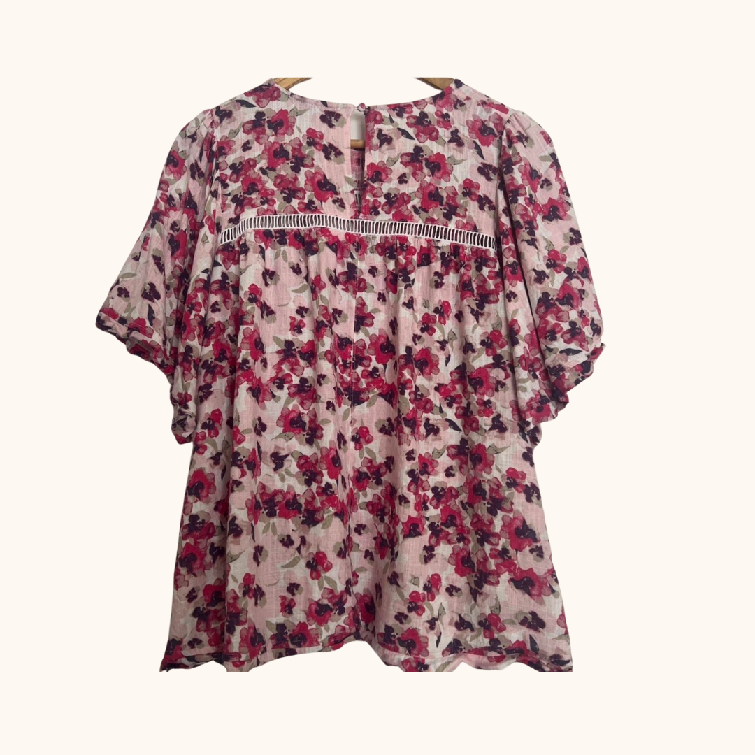Decjuba Floral Blouse  Soft Romantic Style, Linen Blend (Size 16)