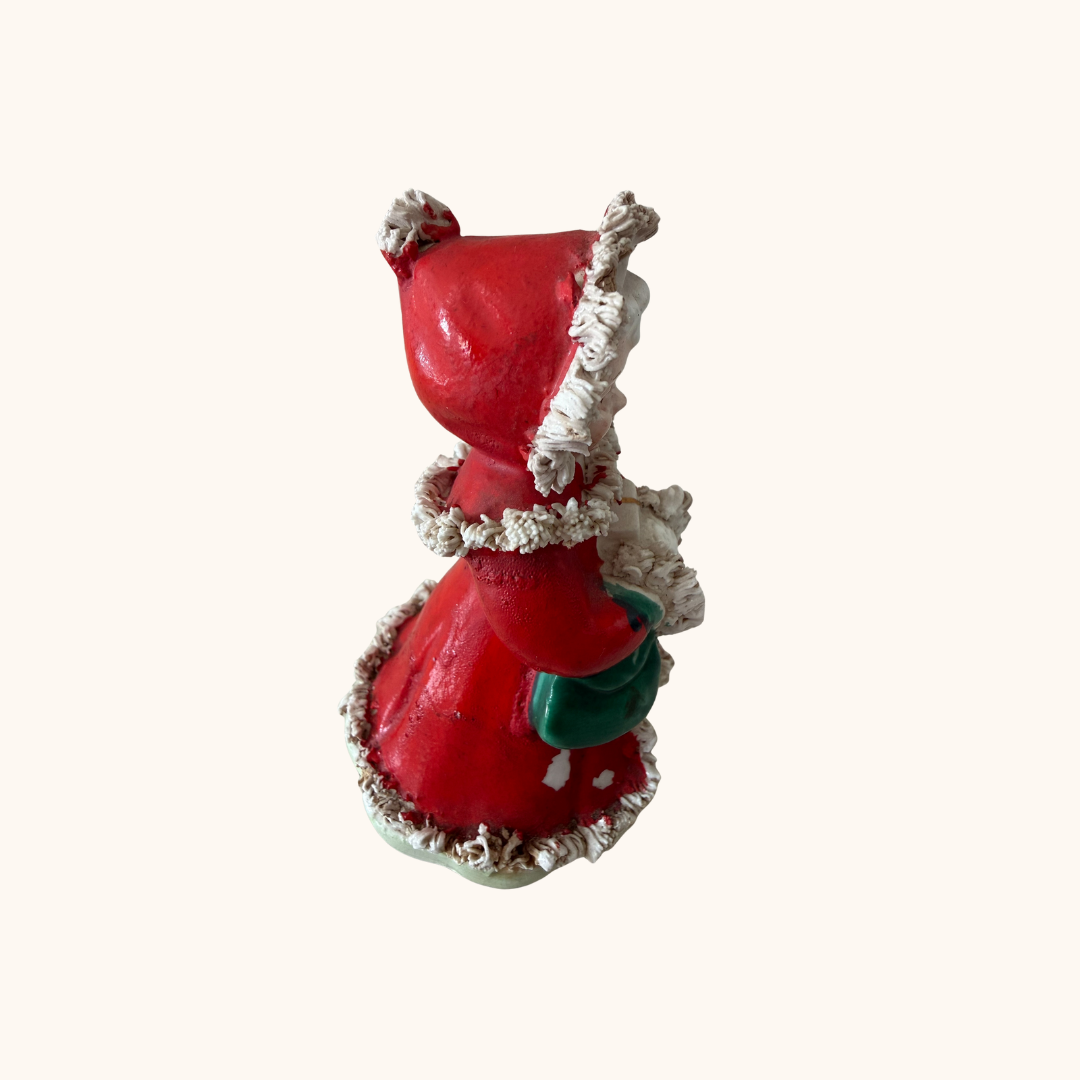 Vintage Napco Christmas Angel Girl Figurine – Red Coat, Spaghetti Trim (RARE)