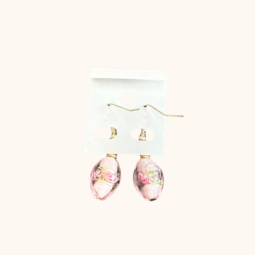 Pink Murano-Style Floral Drop Earrings