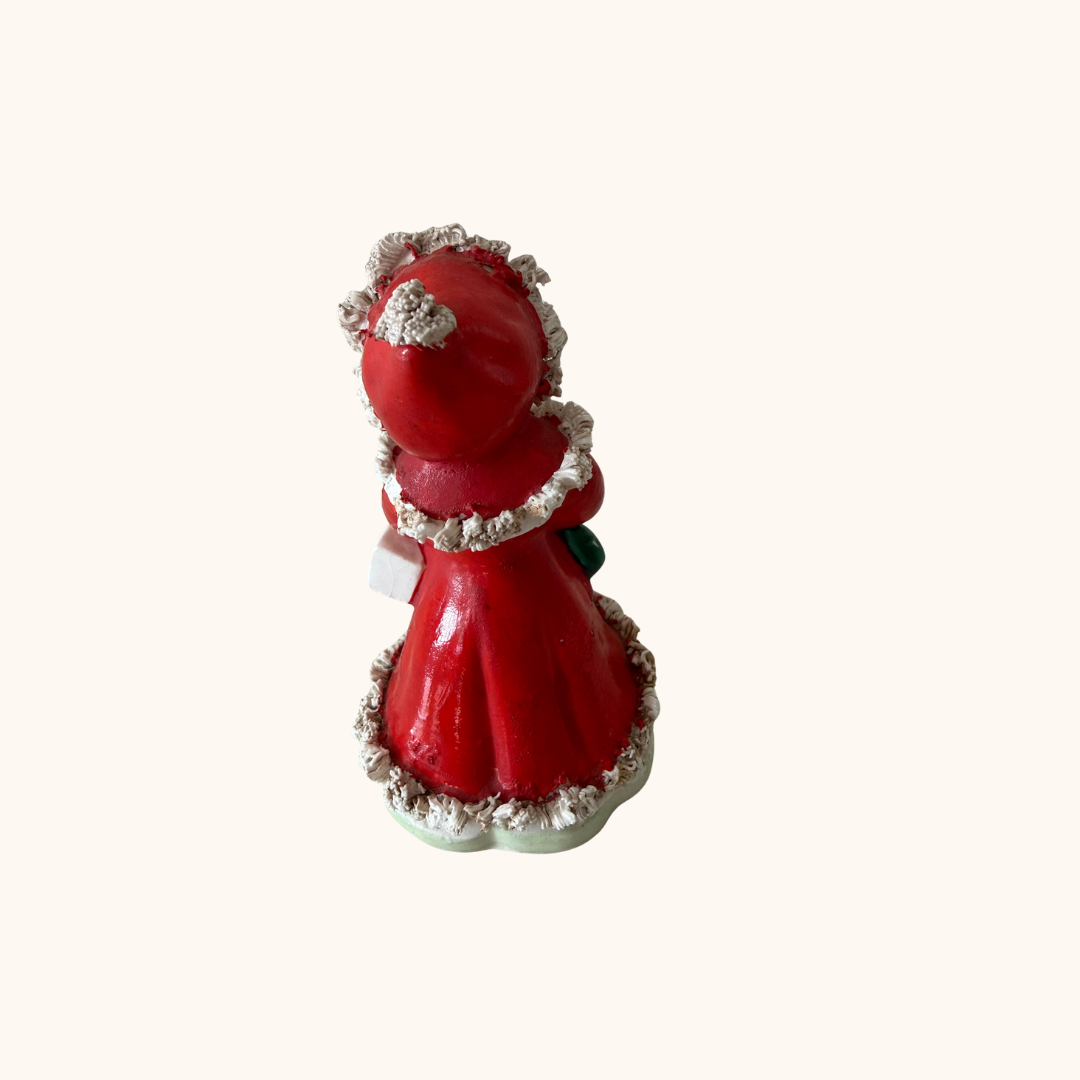 Vintage Napco Christmas Angel Girl Figurine – Red Coat, Spaghetti Trim (RARE)