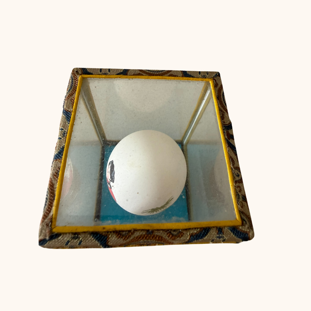 Vintage Hand-Painted Chinese Egg in Glass Display Case (Possibly 1970s)