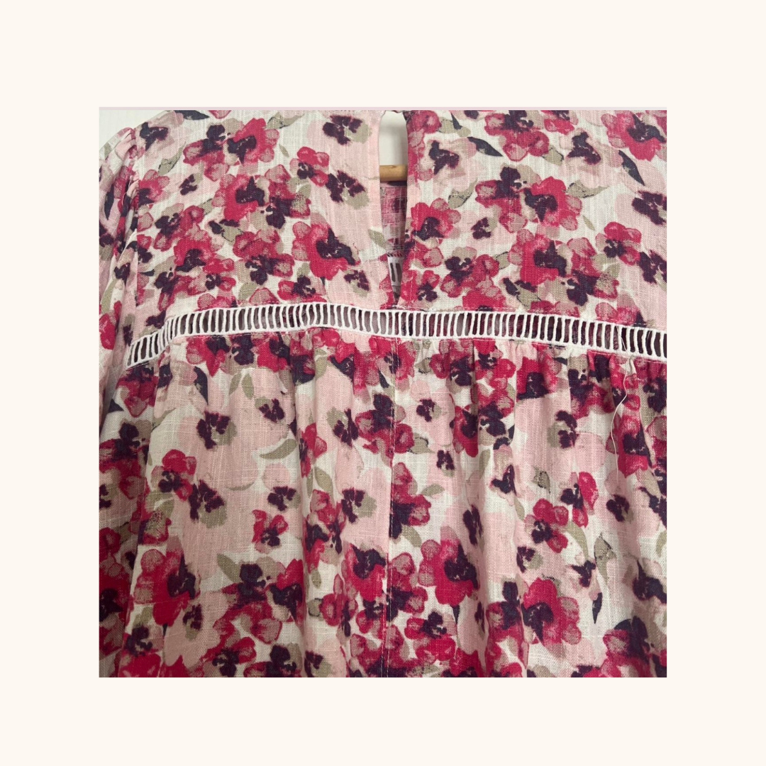 Decjuba Floral Blouse  Soft Romantic Style, Linen Blend (Size 16)